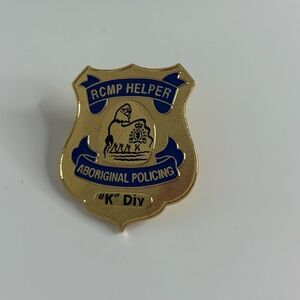 Gold and Blue RCMP Helper pin, Aboriginal Policing “k” division, lapel